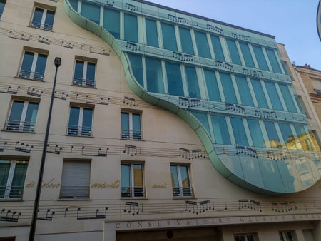 Paris, France- July 8 2018: piano shape architecture buildingのeditorial素材