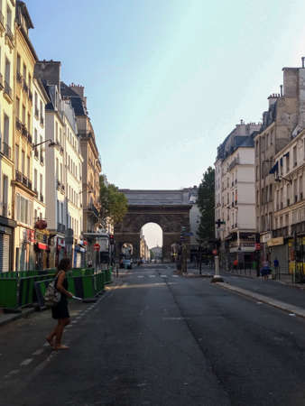 Paris, France- July 8 2018: city street view, citizens buildingsのeditorial素材