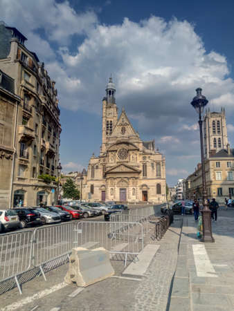 Paris, France- July 8 2018: city street view, car parkingのeditorial素材