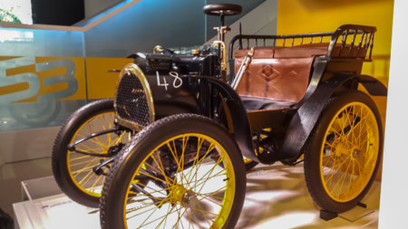 Paris, France- July 4 2018: retro car exhibition in market
