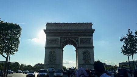 Paris, France- July 2018: city Triumph arc, center tourist spotのeditorial素材