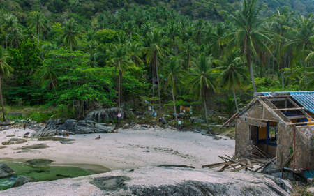 Koh Phangan, Thailand- April 19 2019: island white sand nudist beach, jungle backgroundのeditorial素材