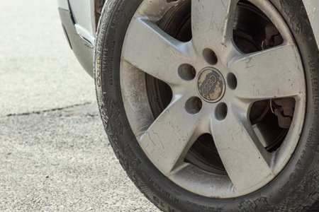Car transportation wheel tier close up view