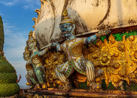 Krabi, Thailand- March 29 2019: Tiger temple buddha guard decorative statue, culture artのeditorial素材