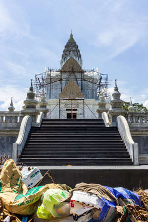 Phuket, Thailand - April 6 2019: beautiful white temple renovationのeditorial素材