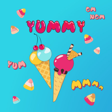 Two yummy icecreams with tasty background. Can be used as a card or poster. Vector illustration with all the details well organised in groups and layers.のイラスト素材