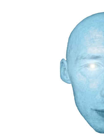 Blue half faced man with shining eyeの写真素材
