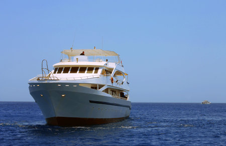 White ship moving by the red sea