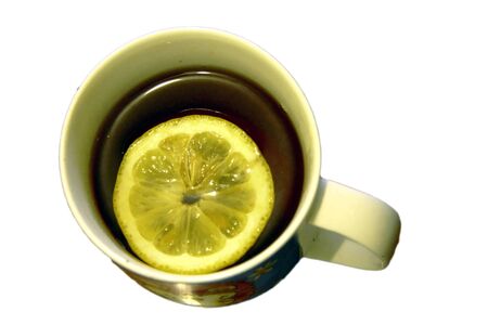 Cup of tea with lemon isolated on the white backgroundの写真素材