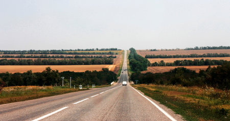 Wide highway and mountain  North Caucasus travel 