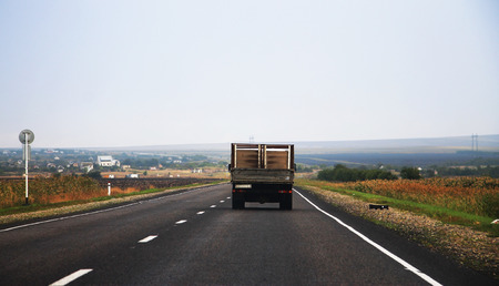 Wide highway and mountain  North Caucasus travel の写真素材