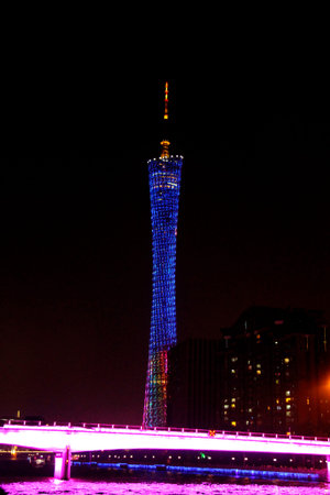 Canton tower, Guangzhou, China skyline on the Pearl Riverのeditorial素材