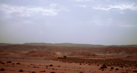 An Egyptian Desert And Mysty Sky in the daylightの写真素材