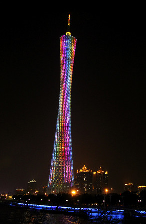 Canton tower, Guangzhou, China skyline on the Pearl Riverのeditorial素材