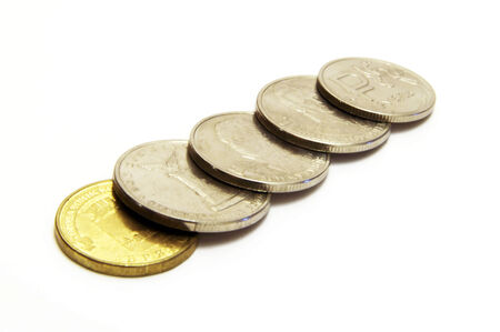 Jubilee Modern Russian Coins isolated on the white backgroundの写真素材