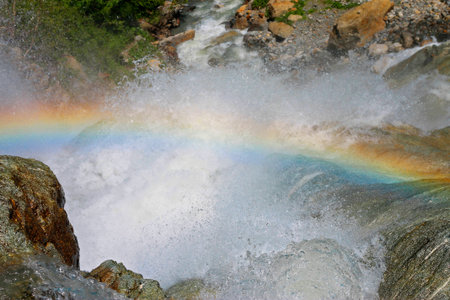 Alibek Waterfall. Dombay Mountains. The Northern Caucas. Rainbowの写真素材
