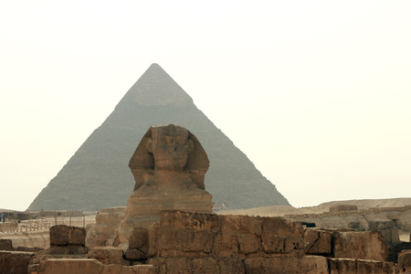 Pyramids In Desert Of Egypt And Sphinx In Gizaの写真素材