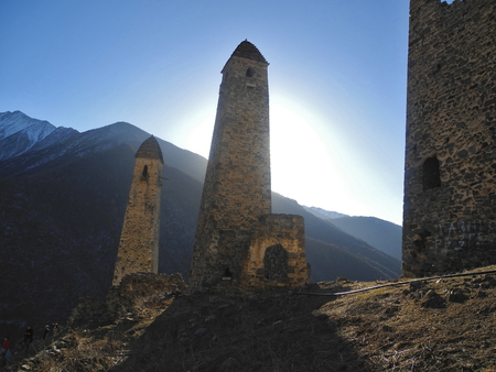 Ancient Towers of Ingushetia. Antic architecture and ruins of Northern Caucasus, Russian Federationの写真素材