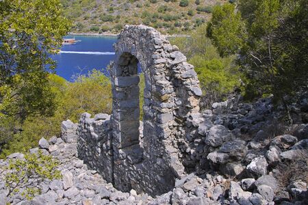 Ancient architecture on St. Nicholas island - Gemiler island, Turkey 10 september 2017の写真素材