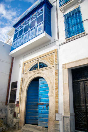 White and blue design town Sidi Bou Said, Tunisia, North Africa 09 october 2018のeditorial素材