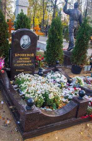 Grave of Leonid Bronevoi on Novodevichie cemetery, soviet actor, 30 october 2018のeditorial素材