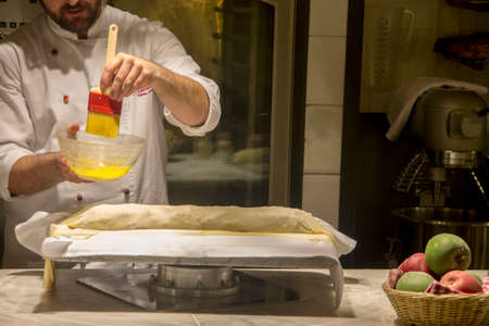 Culinary specialist give a master class on strudel, Strudel show in Vienna, Austria 03 november 2018のeditorial素材
