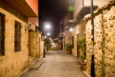 On the street of old town Kaleici at night time, Antalya Turkey 29 september 2019のeditorial素材