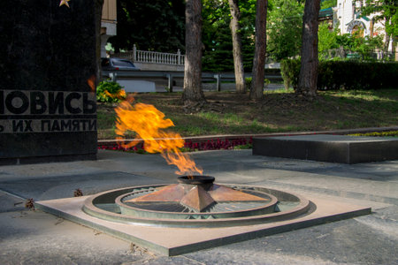 Memorial Eternal Flame for fallen soldiers of World War Second in Pyatigorsk, Russian Federation 17 may 2020のeditorial素材