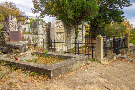 Ancient stone cross on the The Old cemetery - Necropolis. Historical part of Pyatigorsk; Northern...