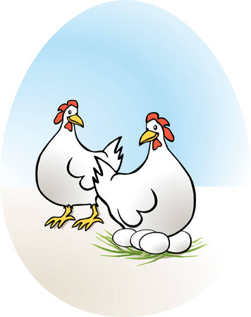 chicken, free-range eggs のイラスト素材
