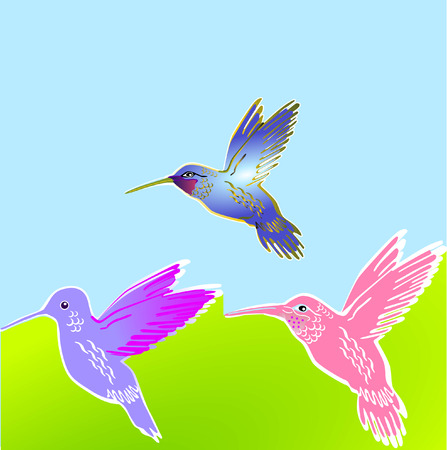 3 flower birdsのイラスト素材