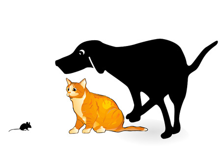 dog and cat with mouseのイラスト素材