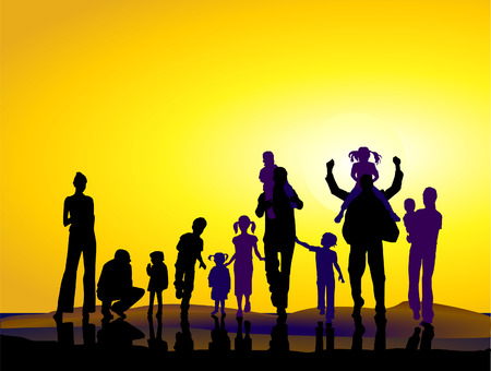 families and sundownのイラスト素材