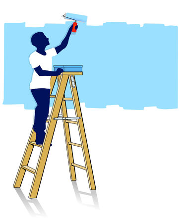 painter on ladderのイラスト素材