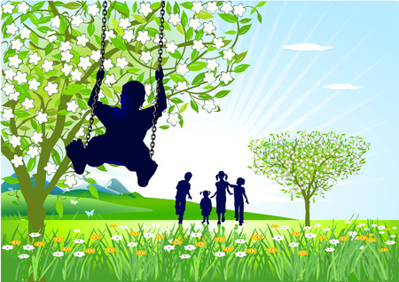 springtime on the swingsのイラスト素材