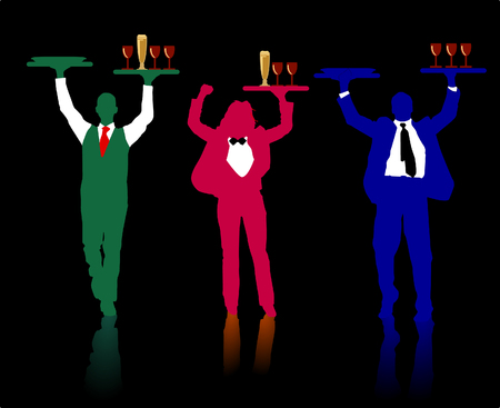happy waiter and waitressのイラスト素材