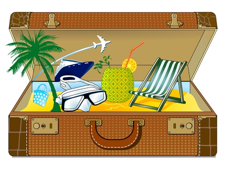 Travel suitcase with many colourful tourism and vacationのイラスト素材