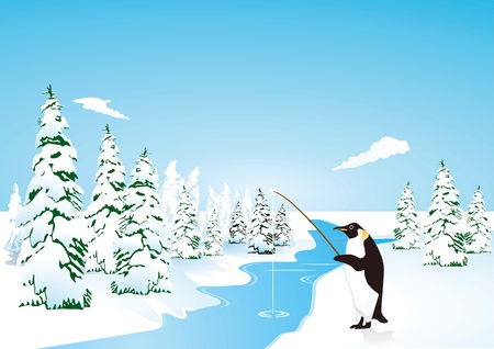 Penguin go fishingのイラスト素材