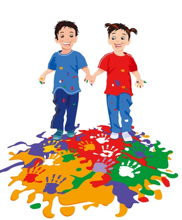 Children while paintingのイラスト素材