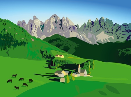 Mountains with alpine meadowのイラスト素材