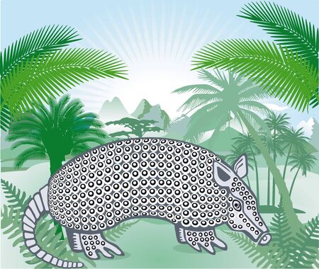 Armadillo in the Americas tropical forestのイラスト素材