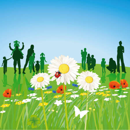 Families in the spring のイラスト素材