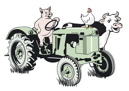 Pig on the tractorのイラスト素材
