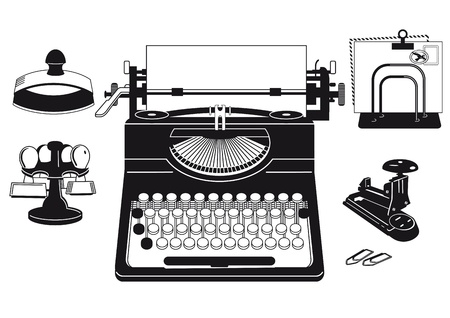 old typewriter with office suppliesのイラスト素材