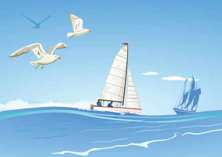 Sailboat and sailing shipのイラスト素材