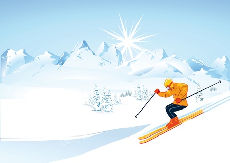 Skier in high mountains のイラスト素材