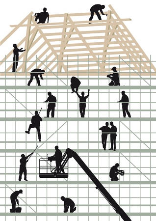 Construction workers building a housのイラスト素材
