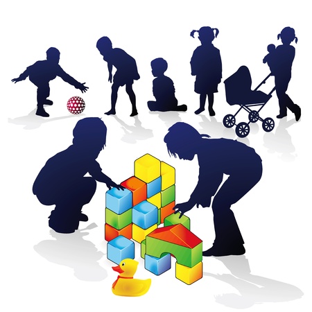 Children build and playのイラスト素材