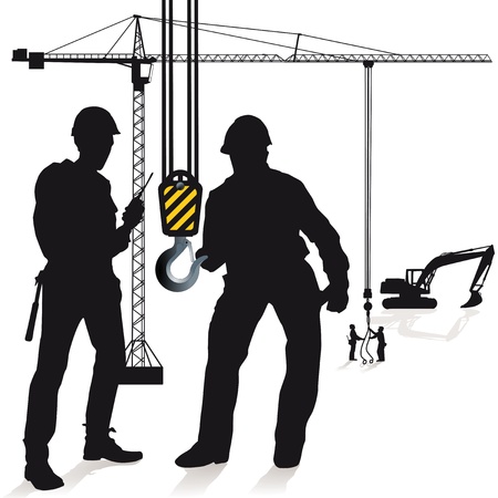 Crane and construction workersのイラスト素材