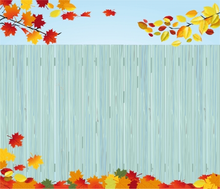 Wooden fence in autumnのイラスト素材
